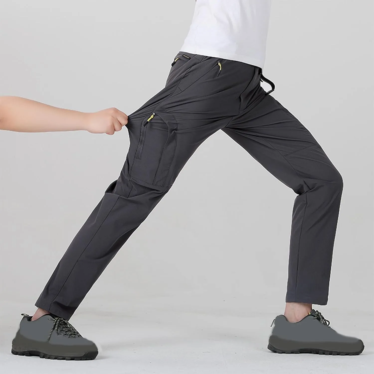 Hiking Pants Men with Belt 5 Zipper Pockets Waterproof Lightweight Quick Dry Travel Fishing Workout Pant Stretch Active