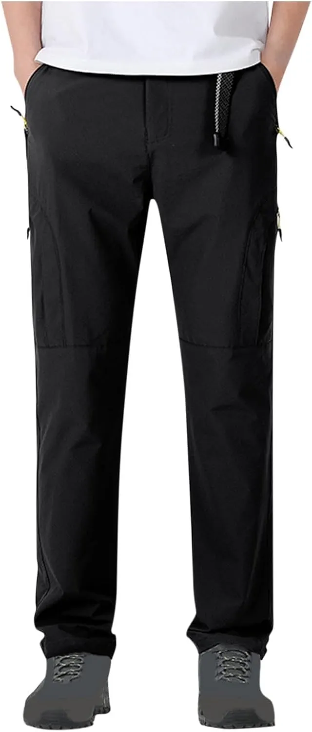 Hiking Pants Men with Belt 5 Zipper Pockets Waterproof Lightweight Quick Dry Travel Fishing Workout Pant Stretch Active