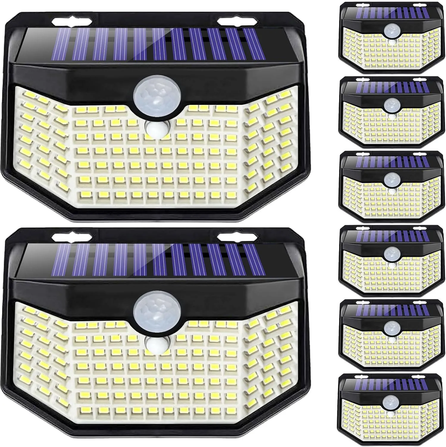 HMCITY 120 LED Outdoor Solar Lights with Motion Sensor and 3 Lighting Modes, IP65 Waterproof Wide Solar Wall Lights Ideal for Garden Patio Yard(8 Pack)