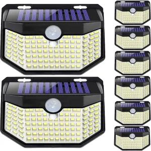 HMCITY 120 LED Outdoor Solar Lights with Motion Sensor and 3 Lighting Modes, IP65 Waterproof Wide Solar Wall Lights Ideal for Garden Patio Yard(8 Pack)