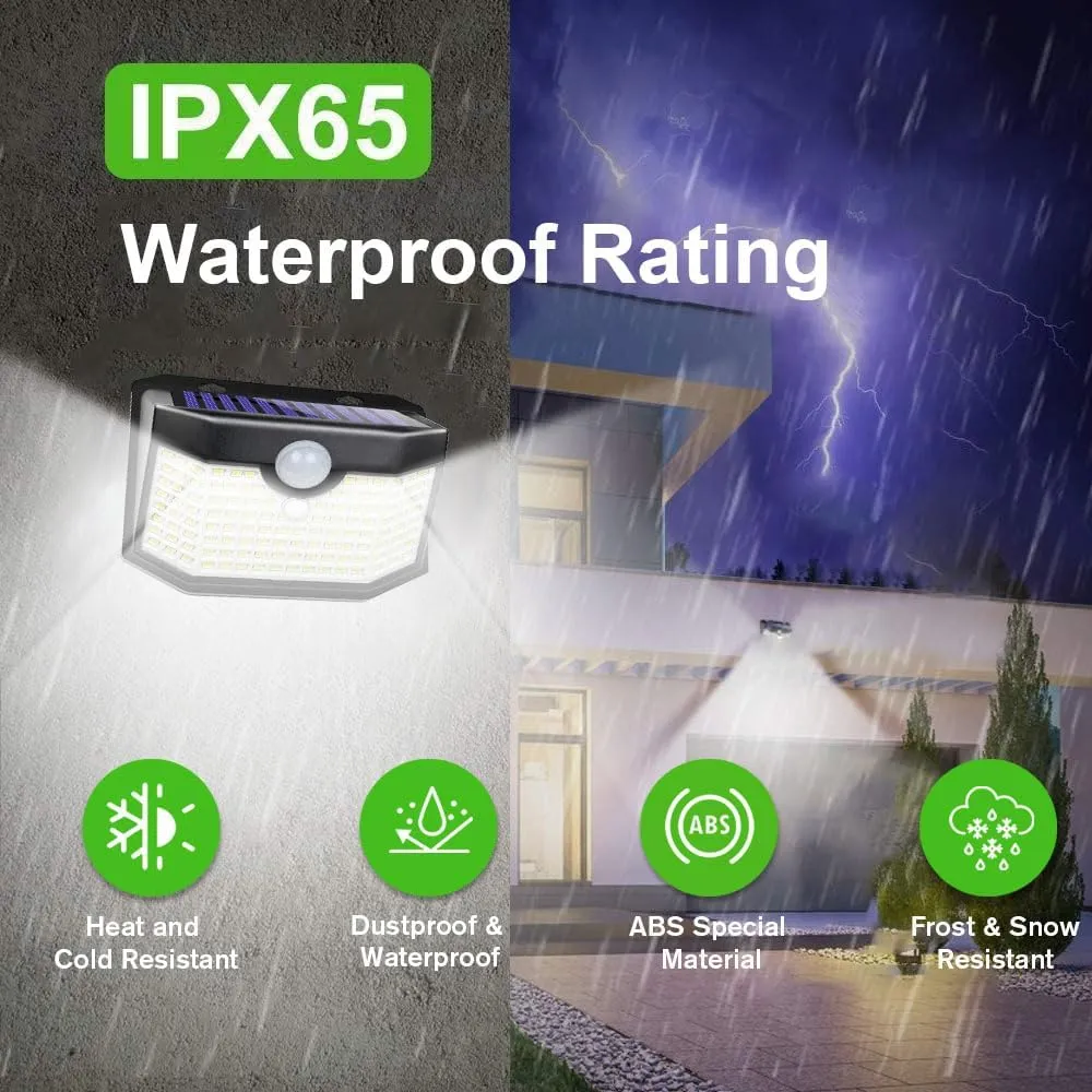 HMCITY 120 LED Outdoor Solar Lights with Motion Sensor and 3 Lighting Modes, IP65 Waterproof Wide Solar Wall Lights Ideal for Garden Patio Yard(8 Pack)