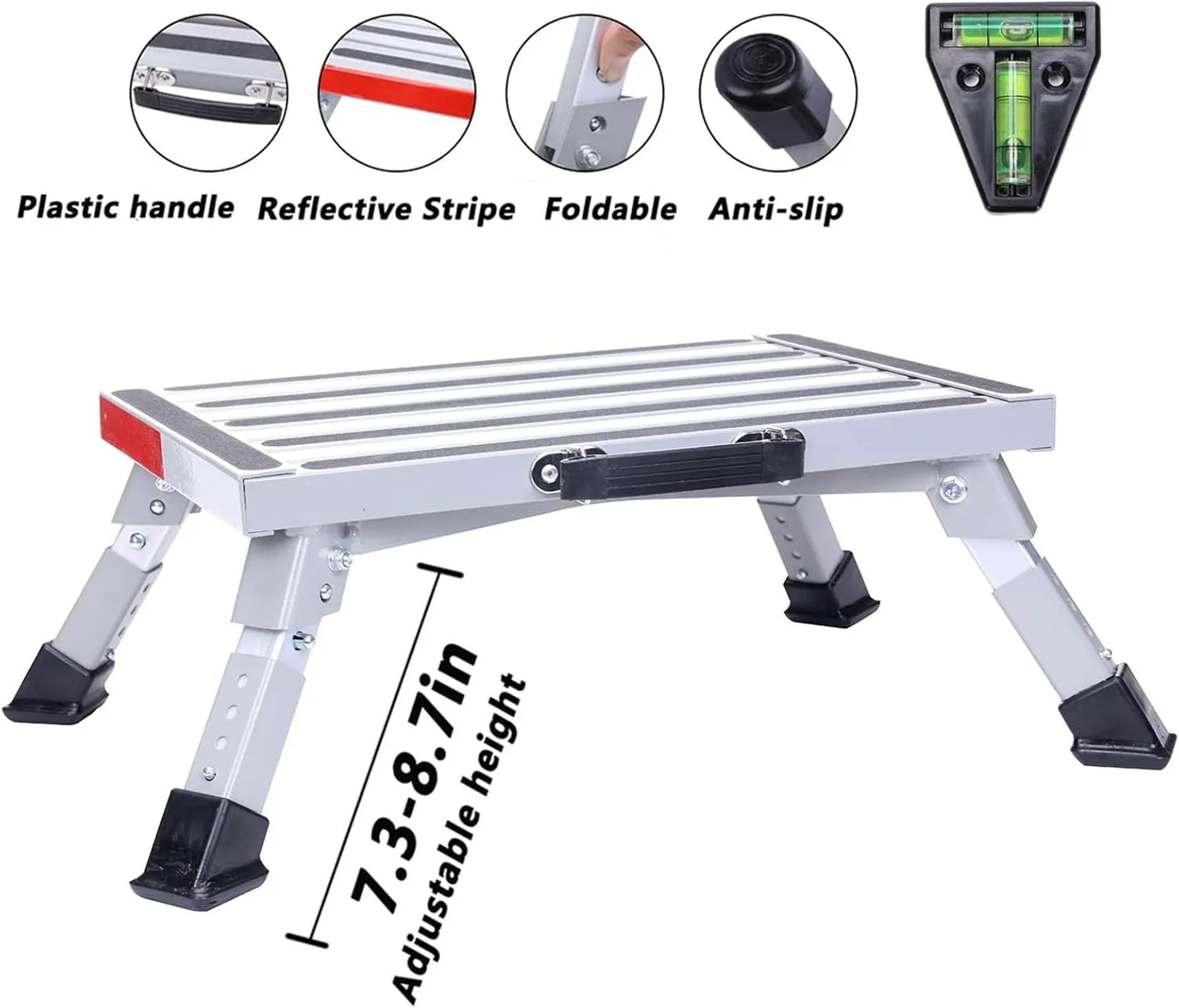 Homeon Wheels RV Step Stool, Adjustable Height Aluminum Folding Platform Step and Ladder with Non-Slip Rubber Feet, More Stable Supports Up to 1000lbs
