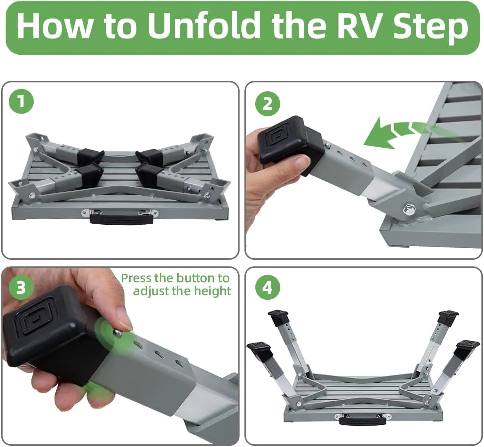 Homeon Wheels Safety RV Steps, Step Stool Folding Platform Step with Durable Feet, More Stable Up to 1000 lbs (Gray Adjustable)