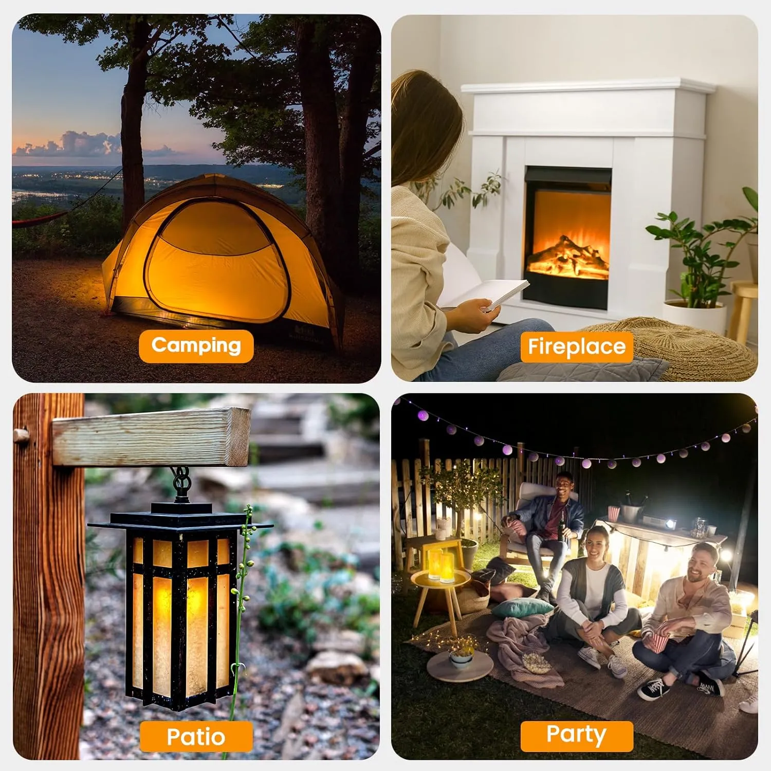 Hompavo 【Upgraded】 LED Flame Lights, 4-Mode Rechargeable Battery Operated Flameless Candles, Waterproof Pillar Flickering Lanterns for Living Room Bathroom Patio Wedding Party Halloween Home Decor