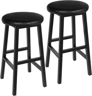 HOOBRO Bar Stools Set, 24 Inch PU Upholstered Height Stools with Footrest, Easy to Assemble, for Restaurant, Kitchen, Bar Counter, Party Room, Black BB06BY01