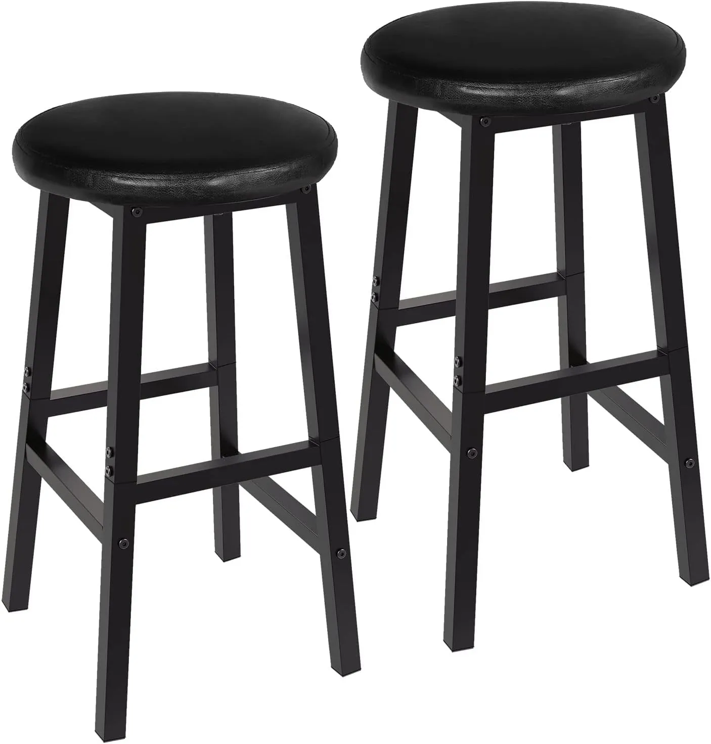 HOOBRO Bar Stools Set, 24 Inch PU Upholstered Height Stools with Footrest, Easy to Assemble, for Restaurant, Kitchen, Bar Counter, Party Room, Black BB06BY01