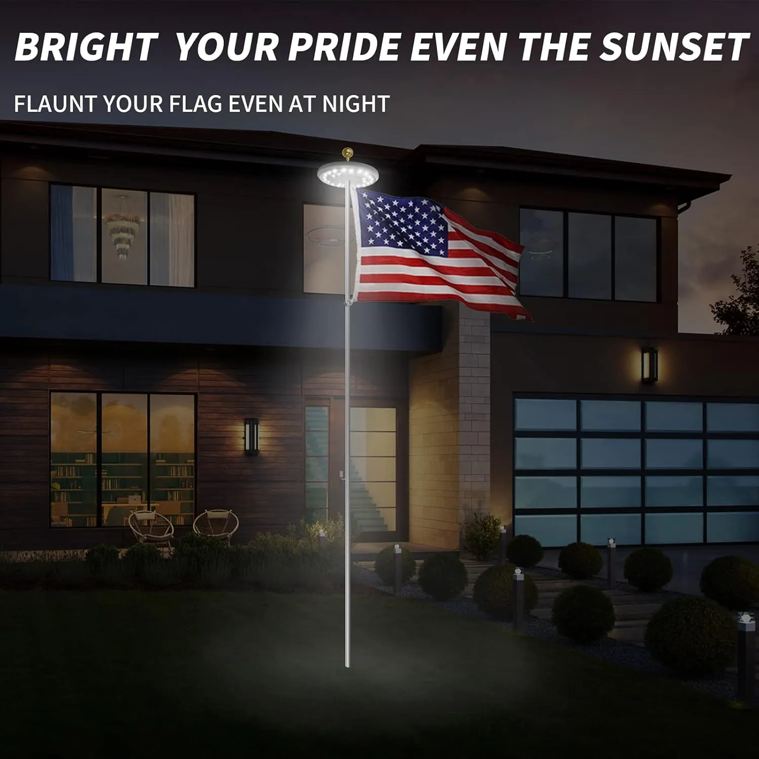 HOOPLE Flag Pole Light Solar Powered - Waterproof, Solar Flag Pole Light for 15 to 25 Ft In-Ground Flag Pole, Super Bright Flag Pole Solar Light from Dusk to Dawn for 12  Hours, Auto On/Off (26 LED)