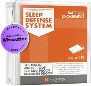HOSPITOLOGY PRODUCTS Mattress Encasement - Zippered Bed Bug Dust Mite Proof Hypoallergenic - Sleep Defense System - Queen - Waterproof - Stretchable - Standard 12" Depth - 60" W x 80" L