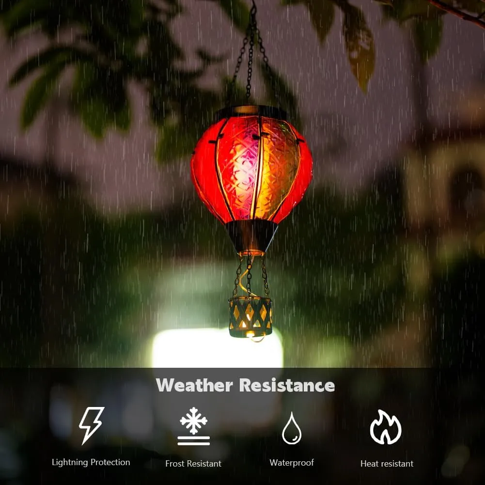 Hot Air Balloon Solar Lantern with Flame Flickering Light LED Glass Hanging Solar Lanterns Outdoor Waterproof Garden Light for Patio Tree Porch Yard Decor Mother’s Day Gift for Women Mom