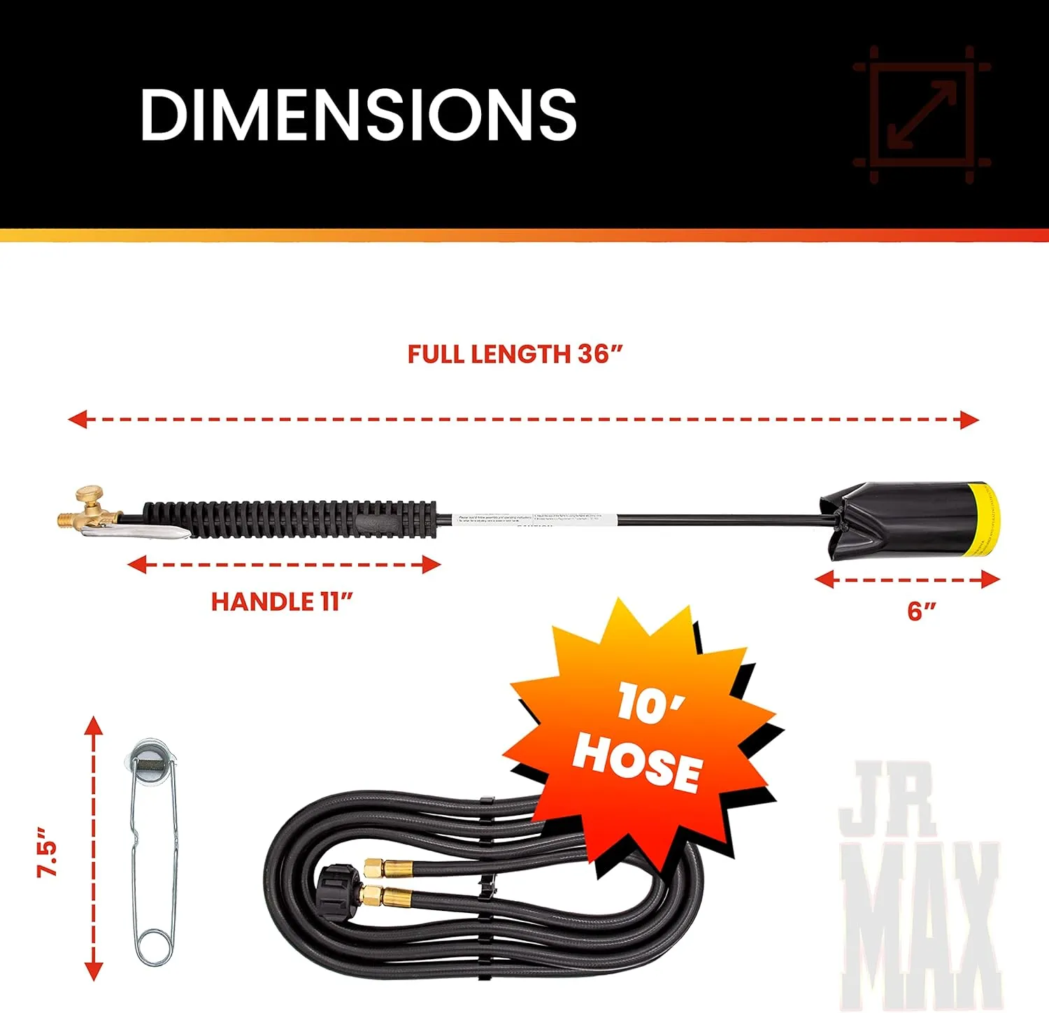 Hot Max Junior Max 100,000 BTU Propane Fully Assembled Torch Kit, Idle Boost/Fuel Saver Valve®, 350 PSI, 10-Foot LP Gas Hose | PN: 100G