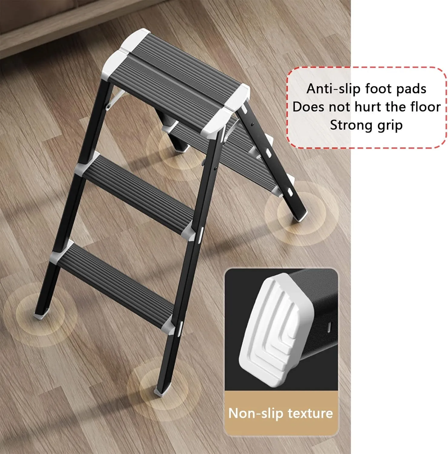 Household Herringbone Ladder Multifunctional Double Sided Step Stool Foldable Portable Ladder Thickened Aluminum Alloy Shelf, Black/White (Color : Black, Size : 3-Step Ladder)