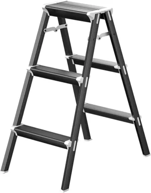 Household Herringbone Ladder Multifunctional Double Sided Step Stool Foldable Portable Ladder Thickened Aluminum Alloy Shelf, Black/White (Color : Black, Size : 3-Step Ladder)