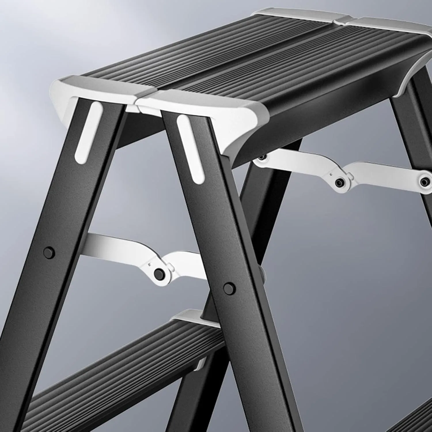 Household Herringbone Ladder Multifunctional Double Sided Step Stool Foldable Portable Ladder Thickened Aluminum Alloy Shelf, Black/White (Color : Black, Size : 3-Step Ladder)