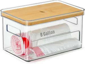 Hudgan Medium (8 Gallon) Trash Bag/Garbage Bag Dispenser with Bamboo Top Suitable for Kitchen Under Sink