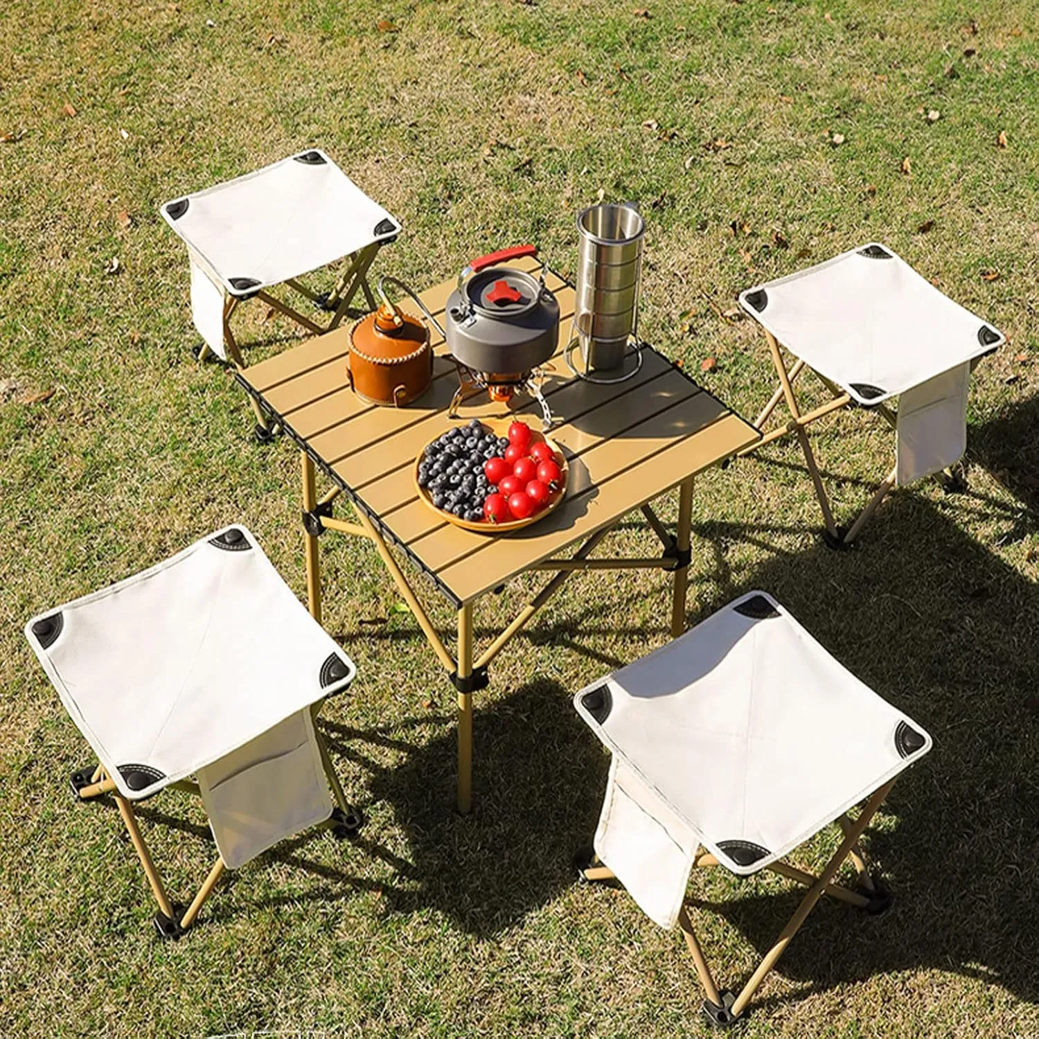 HUHJYUGE Portable Folding Stool, Camping Folding Stool Small, Mini Size Camping Stool, Aluminum Alloy Folding Stool, with Carrying Bag, for Travel, Camping, Hiking, Fishing (B 33cm)