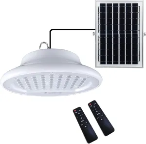 HULPPRE Solar Shed Light-Daytime or Night,96Leds Brighter White Solar Light Indoor&Outdoor with 2 Remotes,IP65 Barn/Chicken Coop/Workshop/Ceiling/Pendant Lamp for Patio,Garden,Yard,Gazebo