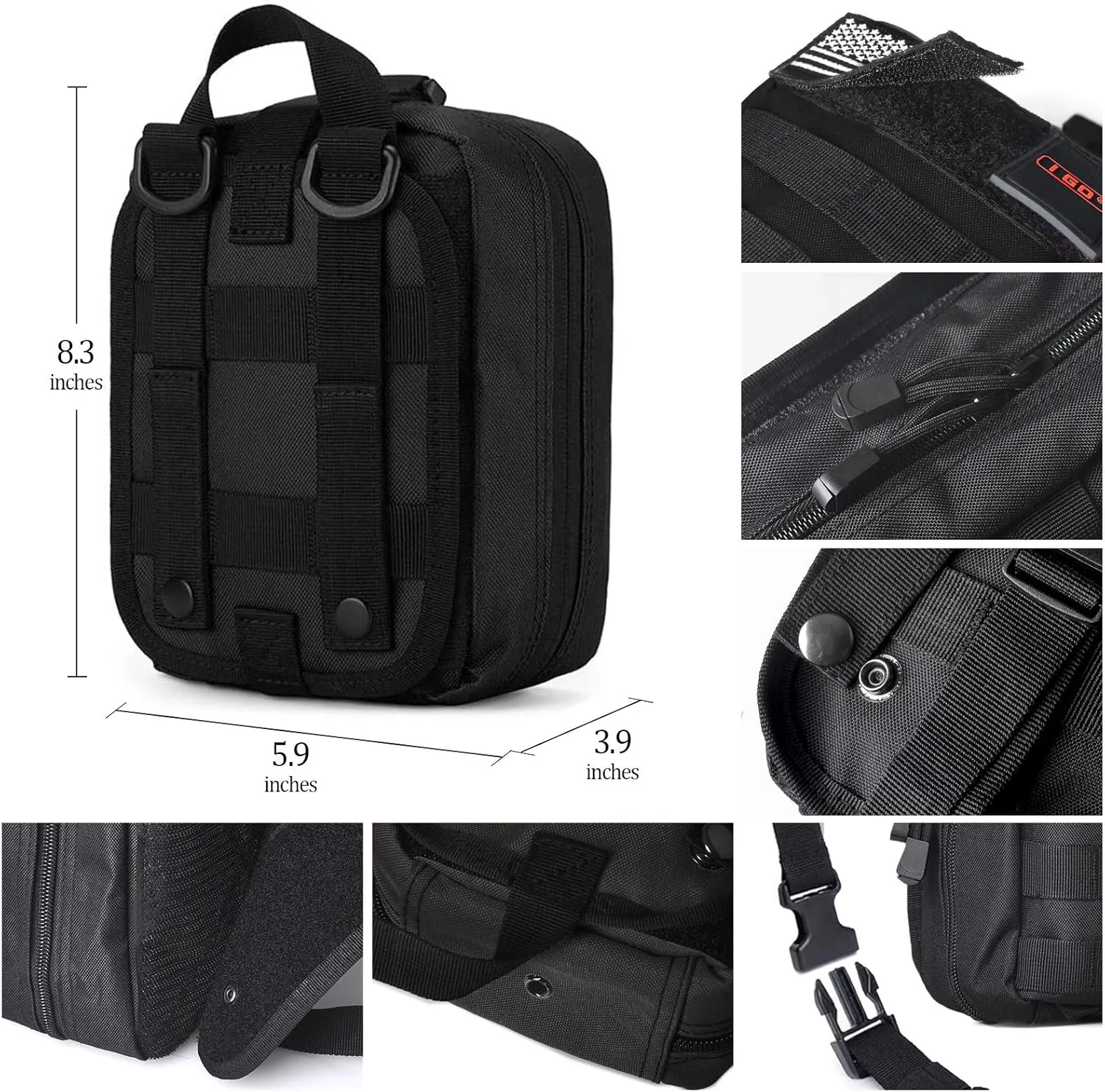 I GO Survival First Aid Kit, 251 Pieces Compact Tactical Trauma First Aid Bag, Molle Compatible Emergency Pouch for Outdoor Camping Hiking Backpacking and Travel