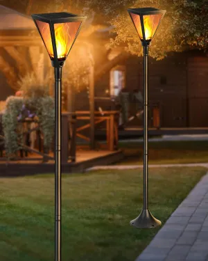 iBaycon 2 Pack 54" Solar Flame Post Lights, Flickering Flame Solar Lamp Post Lights Outdoor Waterproof for Yard Lawn Patio Decor