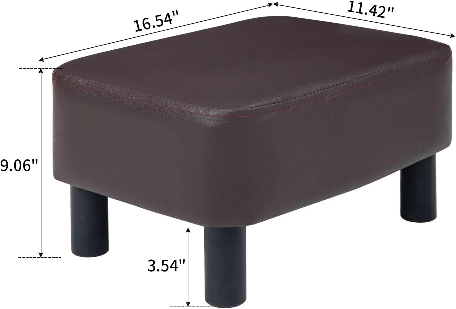 IBUYKE 16.54" Small Footstool, PU Faux Leather Step Stool, with Padded Seat Pine Wood Legs and Padded Rectangular Stool, for Bedroom, Brown RF-BD209