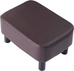 IBUYKE 16.54" Small Footstool, PU Faux Leather Step Stool, with Padded Seat Pine Wood Legs and Padded Rectangular Stool, for Bedroom, Brown RF-BD209