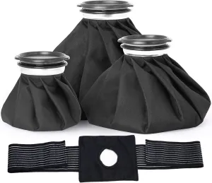 Ice Bag for Injuries, First-Aid Pain Relief, Refillable Ice Bags for Teeth, Knees, Menstrual, Shoulders, Headaches, Cold & Hot Therapy Water Bags, Reusable Cold Packs (Black 6"/9"/11" Wrap)