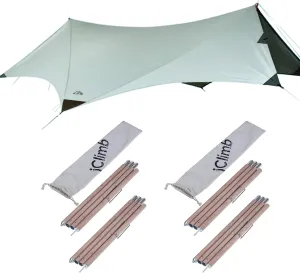 iClimb 1 Waterproof Sun Shield UPF 50  Tarp and 4 Poles Bundle for Tent Hammock Camping Backyard Party