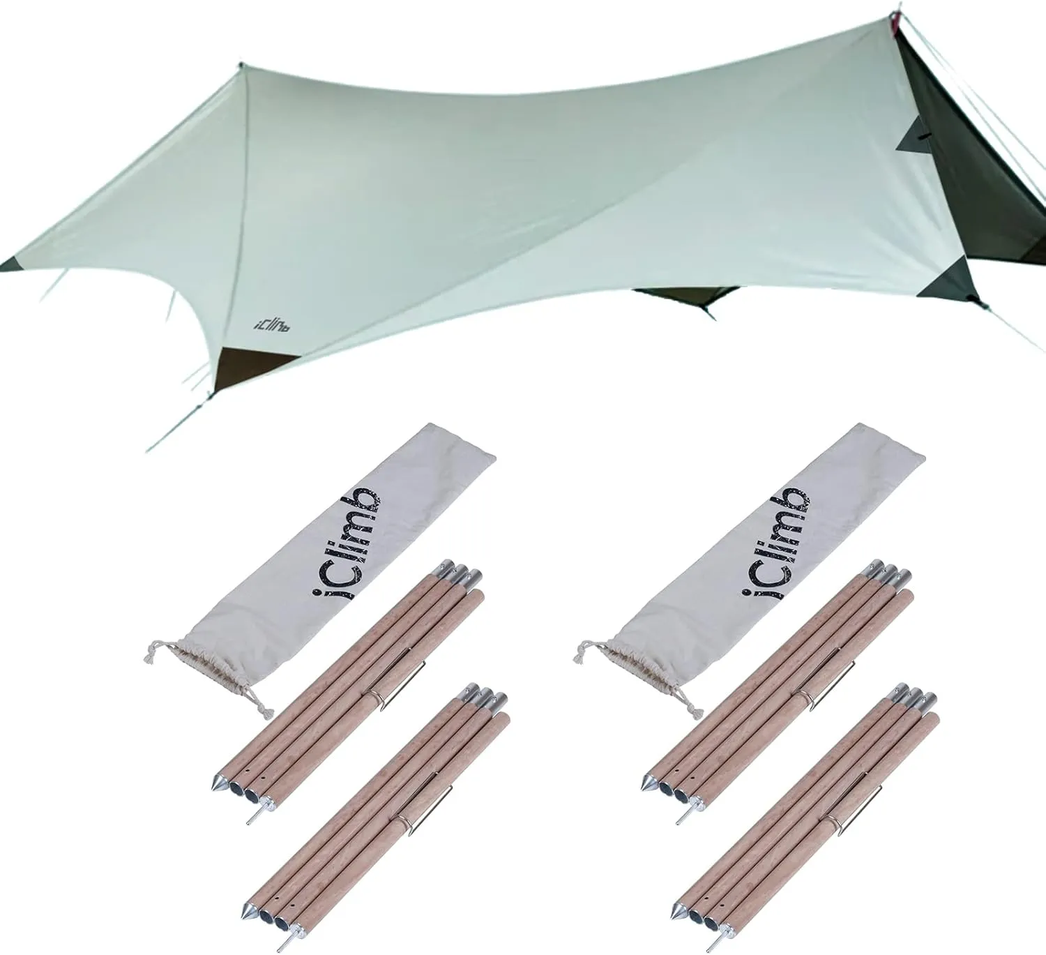 iClimb 1 Waterproof Sun Shield UPF 50  Tarp and 4 Poles Bundle for Tent Hammock Camping Backyard Party