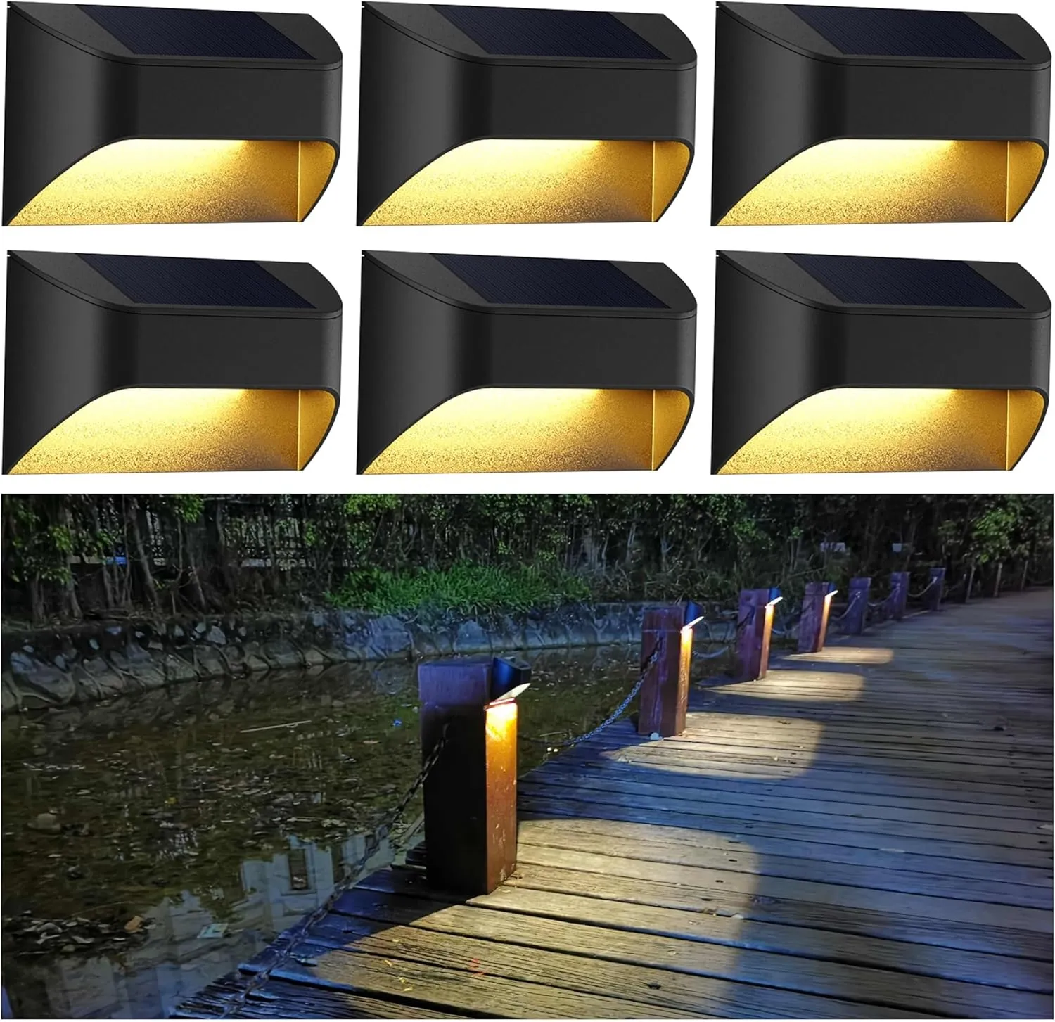 ILLSTAR Solar Fence Lights，Deck & Step & Stair Light ，3 CCT Color Warm White/Daylight/Cool White Options,for Yard Garden Deck Fence Step Waterproof（6-Pack）