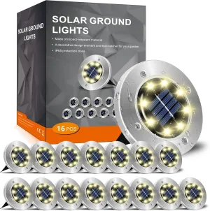 INCX Solar Lights Outdoor Waterproof,16 Pack Solor Ground Light for Outside, Solar Garden Lights Landscape Lighting for Patio Pathway Lawn Yard Deck Driveway Walkway, Warm White