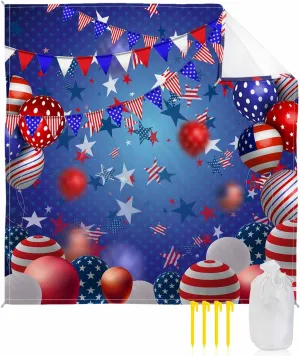 Independence Day Beach Blanket Large with Stakes Waterproof Sandproof Beach Mat with Corner Pockets for Outdoor Travel Camping Hiking Picnic Essentials,4th of July Red Blue Stripes Stars 95"x80"