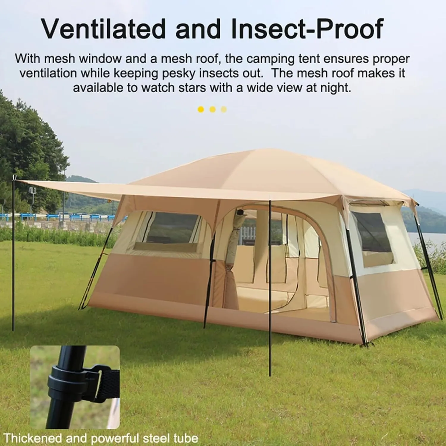 Indian Tent Tipi Outdoor Double Layer Camping Tower Tent Family Camping Tent Yurt Teepee Tent for Outdoor Hiking 3-4 Person