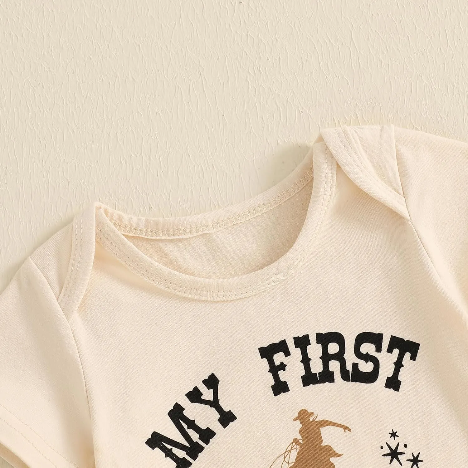 Infant Baby Boys Western Cowboy Outfit My First Rodeo Short Sleeve Bodysuit and Pants with Hat 3pcs Set