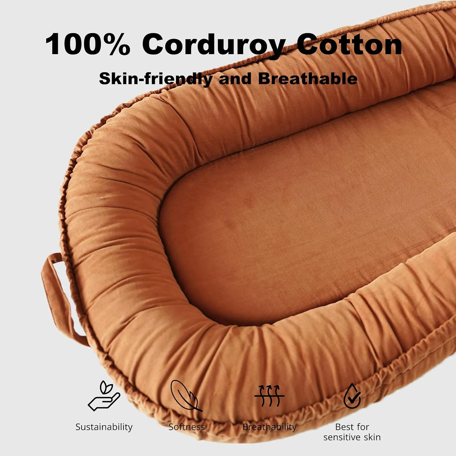 Infant Lounger, Baby Nest Cover for Baby Girls & Boys, Newborn Essentials for Baby 0-12 Months, 100% Cotton Breathable, Portable Travel Bed (GoldenBrown, Corduroy)