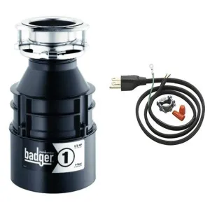 InSinkErator Garbage Disposal, Badger 1, Standard Series, 1/3 HP Continuous Feed, Black   INSINKERATOR Garbage Disposal 3-Foot Power Cord Installation Kit for Standard Series (Badger) Disposer, CRD-00