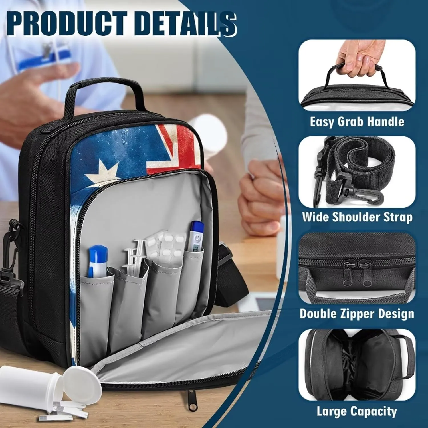 Insulin Travel Case, Australia Diabetes Supplies Bag, Diabetic Medication Organizer Bag with Shoulder Strap for Diabetic Supplies