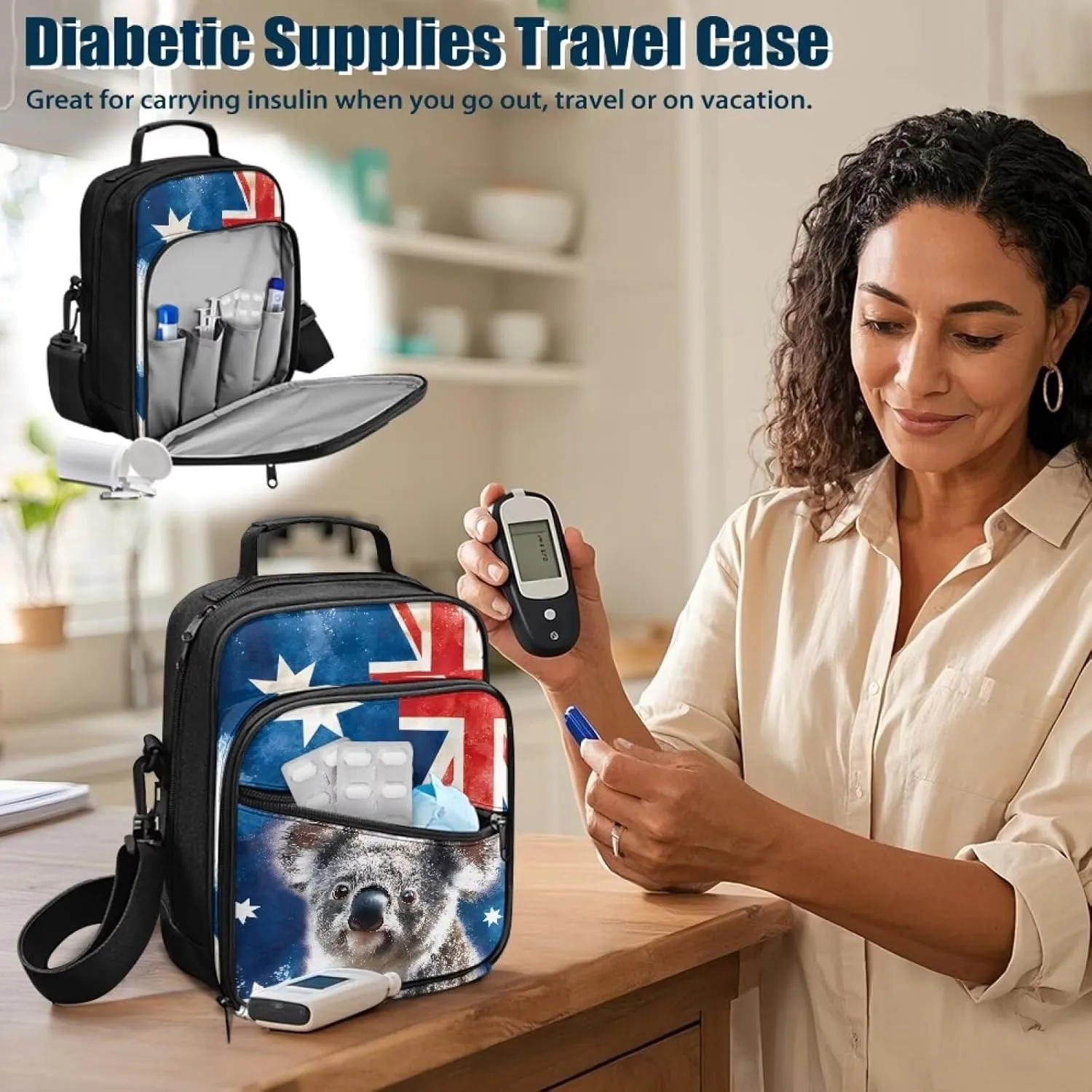 Insulin Travel Case, Australia Diabetes Supplies Bag, Diabetic Medication Organizer Bag with Shoulder Strap for Diabetic Supplies