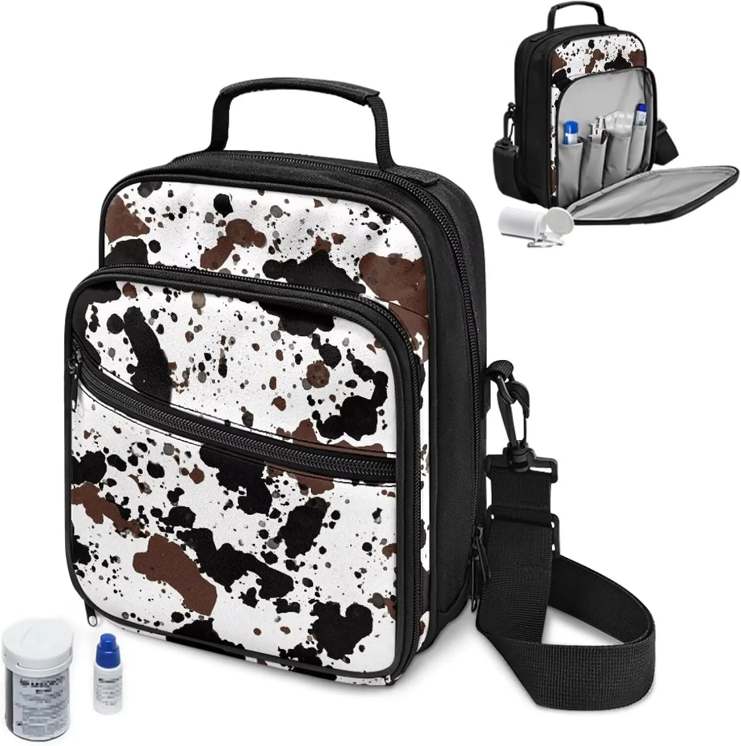 Insulin Travel Case, Cow Pattern Diabetes Supplies Bag, Diabetic Medication Organizer Bag with Shoulder Strap for Diabetic Supplies