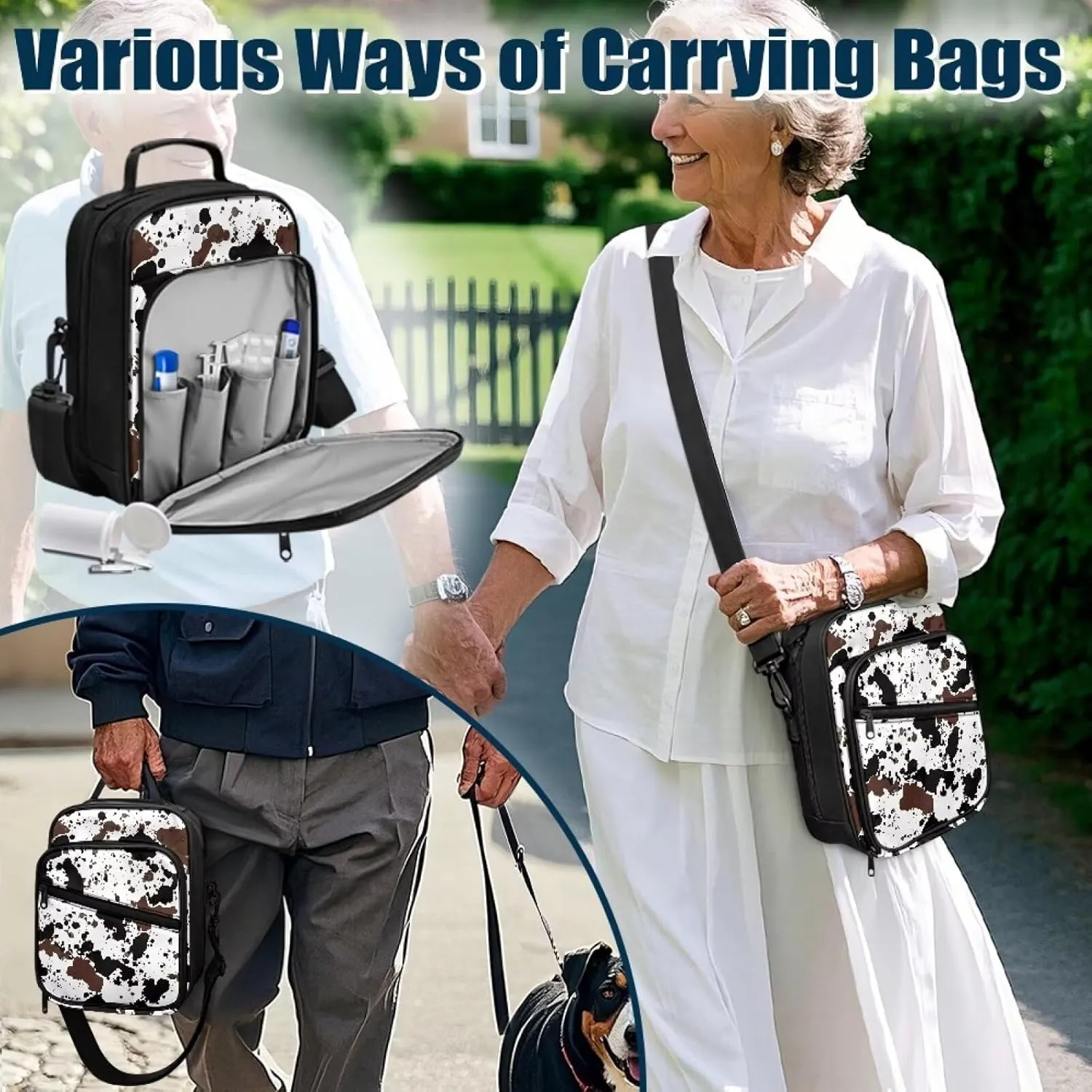 Insulin Travel Case, Cow Pattern Diabetes Supplies Bag, Diabetic Medication Organizer Bag with Shoulder Strap for Diabetic Supplies
