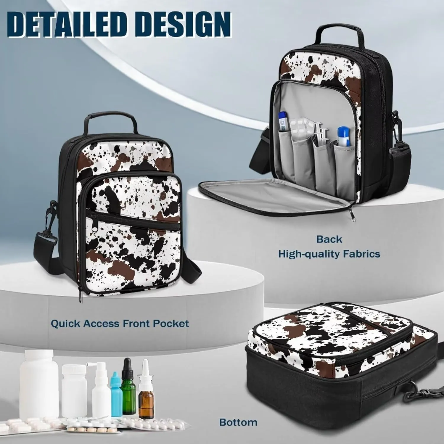 Insulin Travel Case, Cow Pattern Diabetes Supplies Bag, Diabetic Medication Organizer Bag with Shoulder Strap for Diabetic Supplies