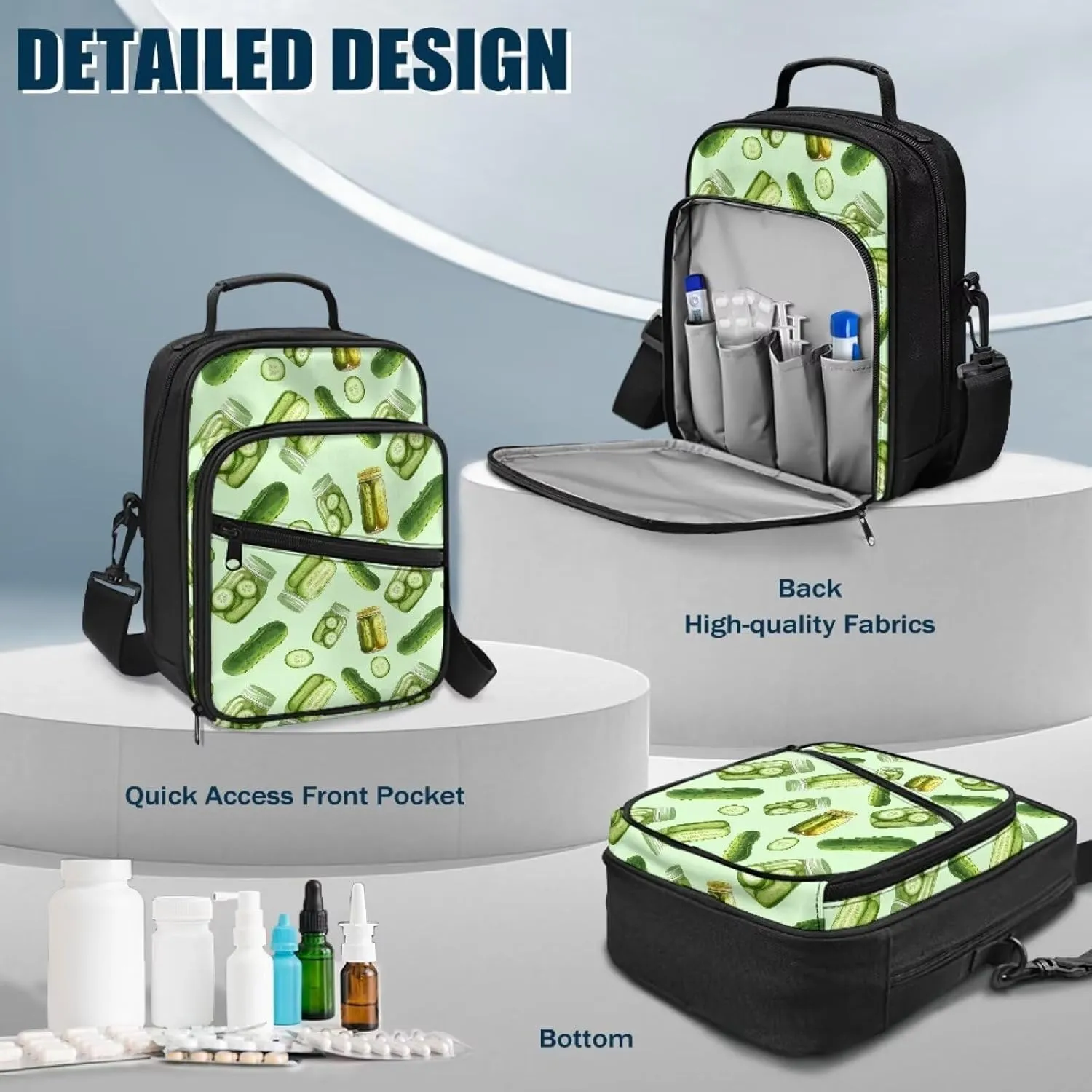 Insulin Travel Case, Cucumber Diabetes Supplies Bag with Shoulder Strap for Glucose Meter and Diabetic Supplies