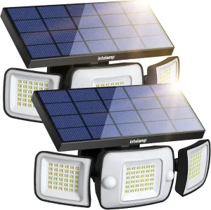 intelamp Solar Flood Lights - 2 Pack 6000mAh 1200LM Dual Motion Sensor Security Lights Outdoor Waterproof, Adjustable 3 Mode Wall Lights for Patio, Garage, Porch