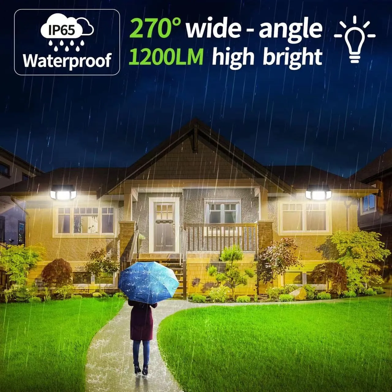 intelamp Solar Flood Lights - 2 Pack 6000mAh 1200LM Dual Motion Sensor Security Lights Outdoor Waterproof, Adjustable 3 Mode Wall Lights for Patio, Garage, Porch
