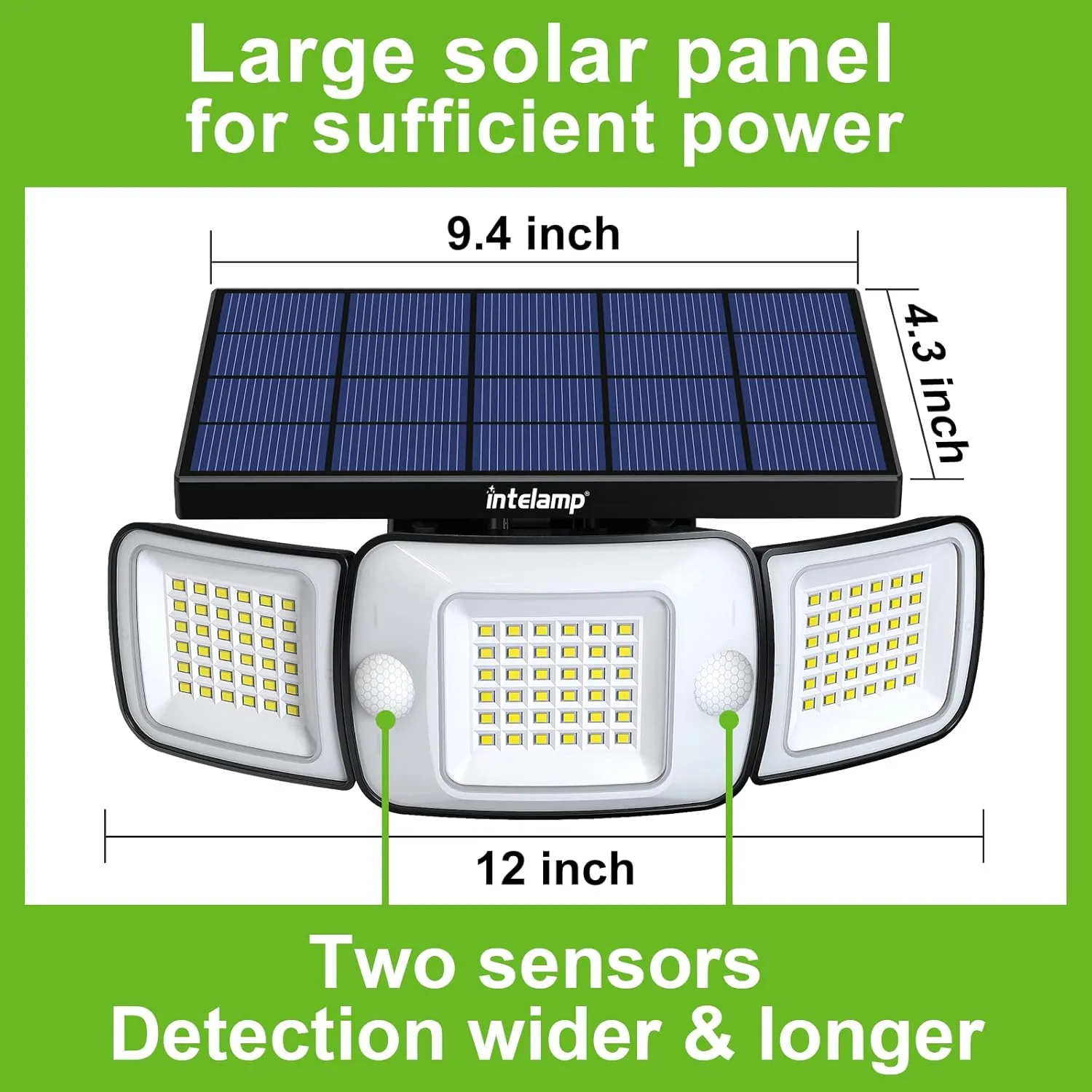 intelamp Solar Flood Lights - 2 Pack 6000mAh 1200LM Dual Motion Sensor Security Lights Outdoor Waterproof, Adjustable 3 Mode Wall Lights for Patio, Garage, Porch