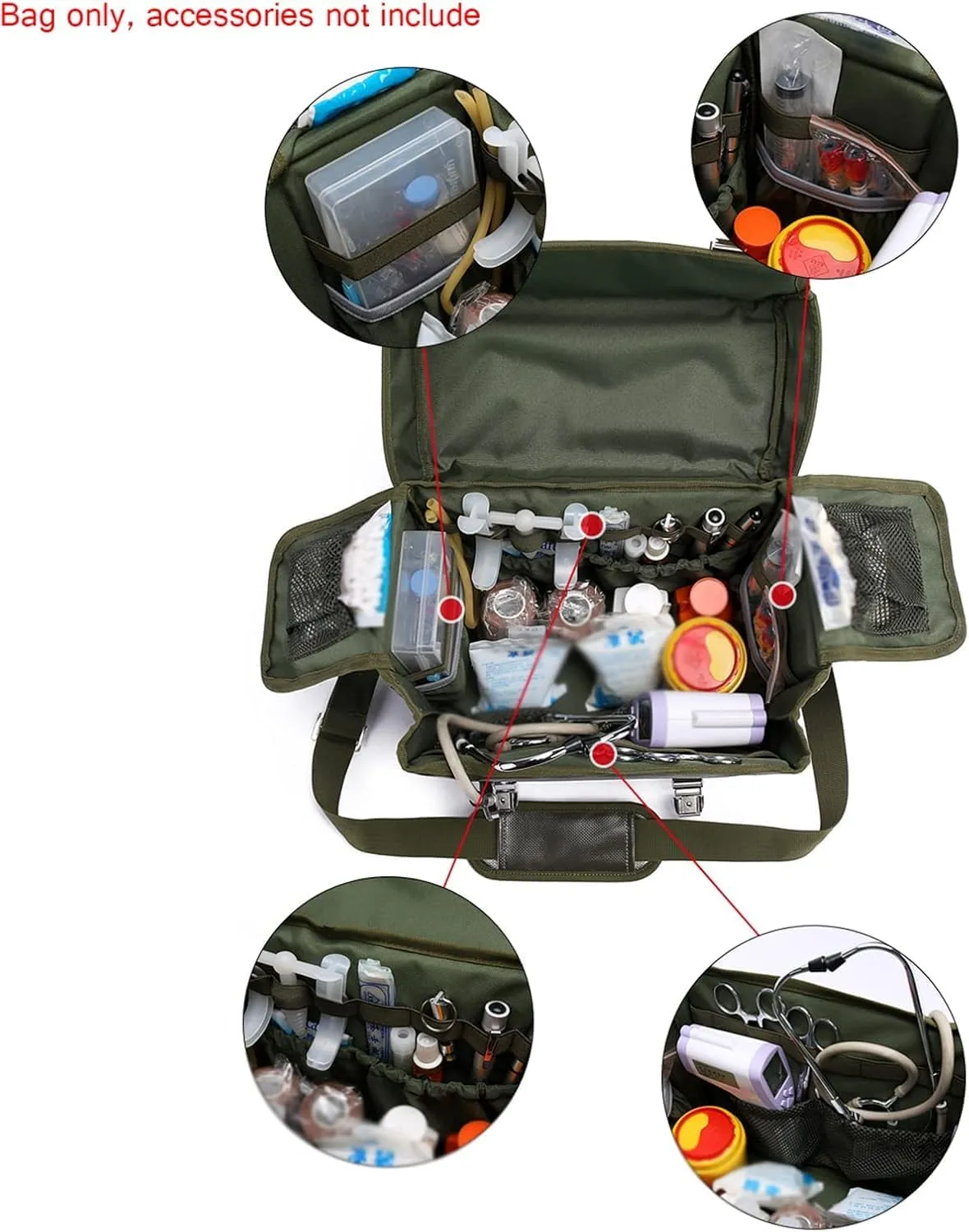 IOCCIOBB First Responder EMT Trauma Bag Empty,First Aid Bag with Handle and Shoulder Strap for Emergency at Home, Office, Car, Outdoors, Boat, Camping, Hiking(Army Green)