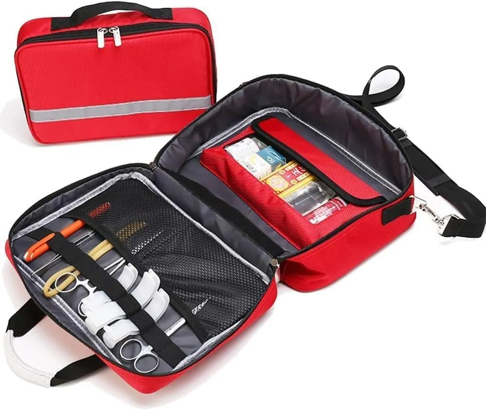 IOCCIOBB Nurse Tote Bag, Portable First Aid Kit Bag, Compact and Lightweight First Aid Bag with Labeled Compartments, Large-capacity Outdoor Emergency Rescue Kit(Red)