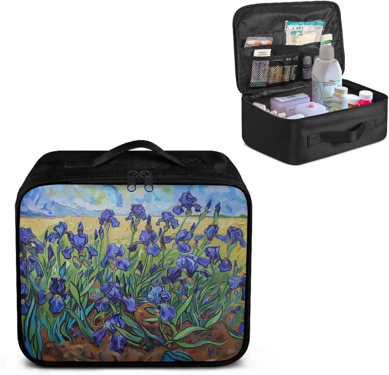Irises First Aid Kit Bag Empty Medium Flowers First Aid Pouches Empty Medium Empty Emergency Trauma Kit Organizer Bag for Hiking, Camping, Car, Travel, Home and Outdoor