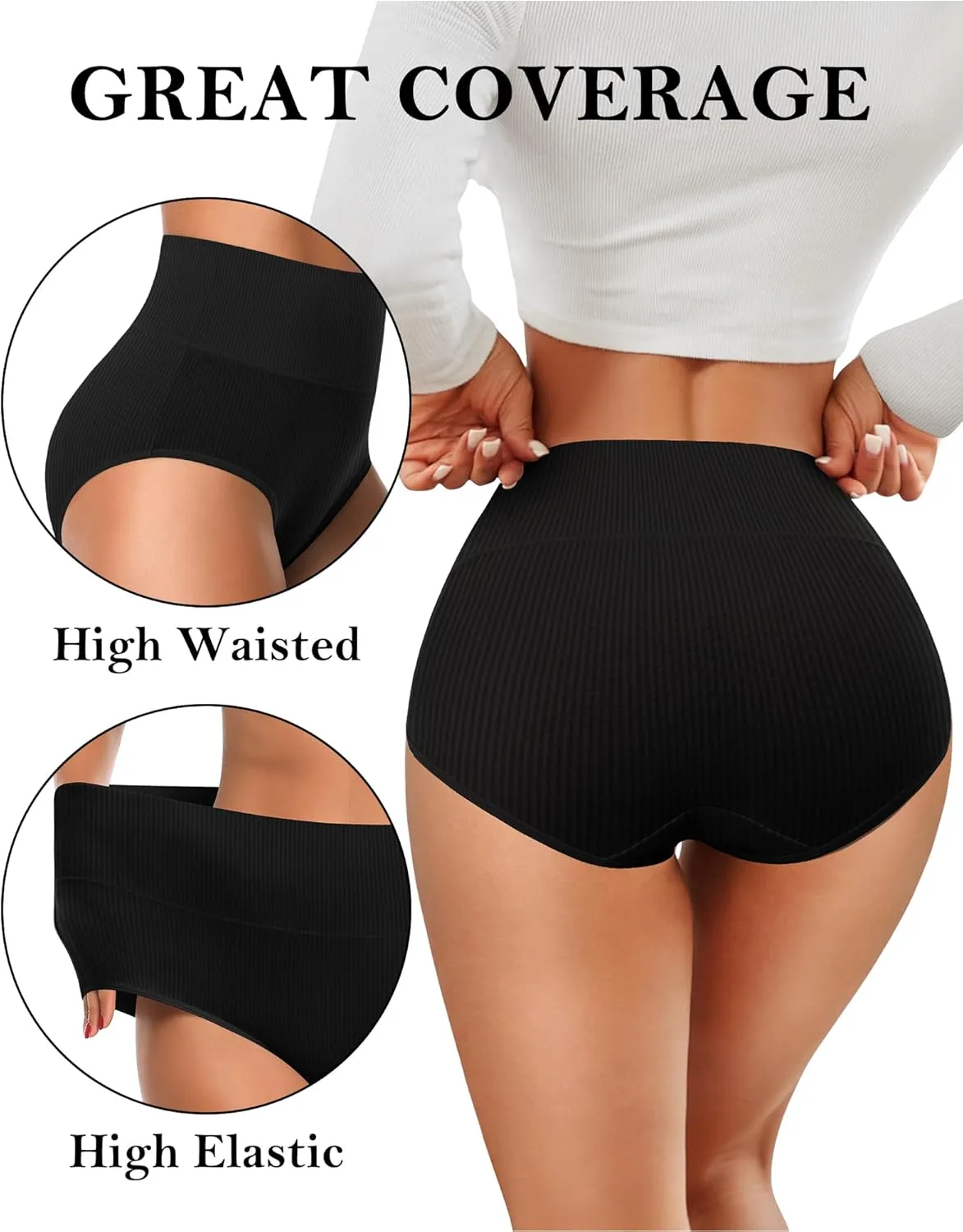 J-pone Womens Underwear Cotton High Waisted Strech Soft Full Coverage Briefs Ladies Postpartum Panties 5 Pack