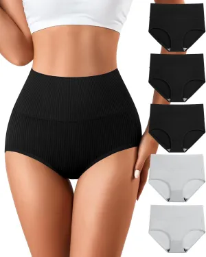 J-pone Womens Underwear Cotton High Waisted Strech Soft Full Coverage Briefs Ladies Postpartum Panties 5 Pack