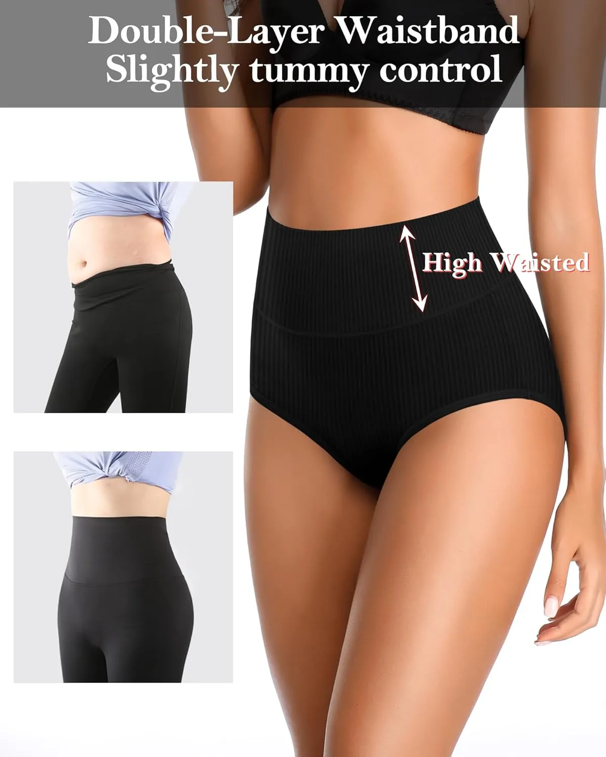 J-pone Womens Underwear Cotton High Waisted Strech Soft Full Coverage Briefs Ladies Postpartum Panties 5 Pack