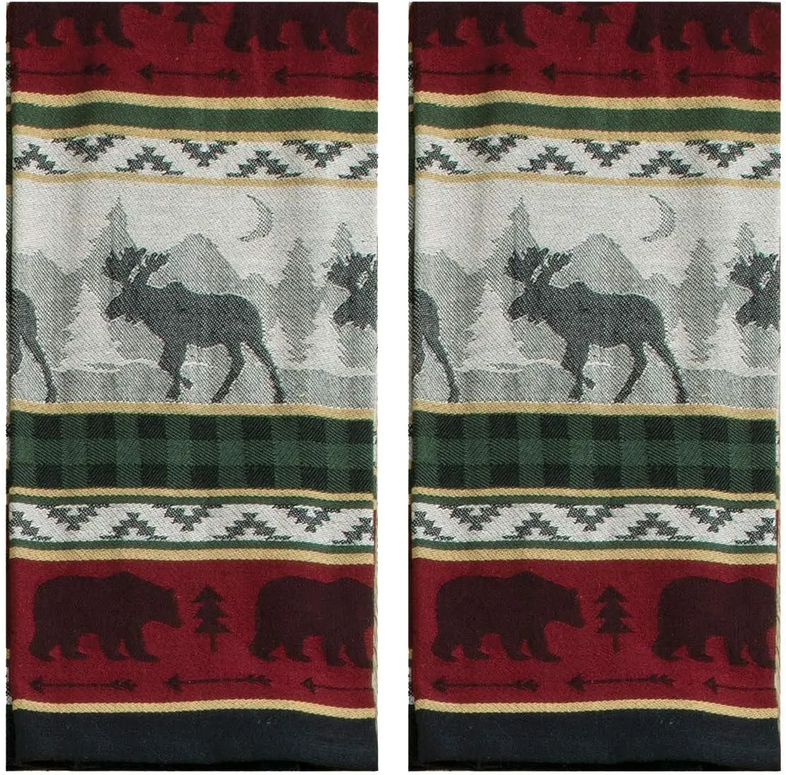 Jacquard Kitchen Tea Towels Set of 2 Moose Bear Cabin Lodge Mountain Camping by Kay Dee Designs